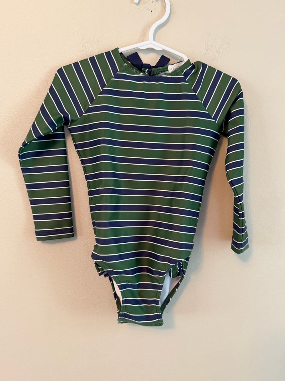 Minnow Long Sleeve Stripe Rash Guard Swimsuit - Green & Navy
